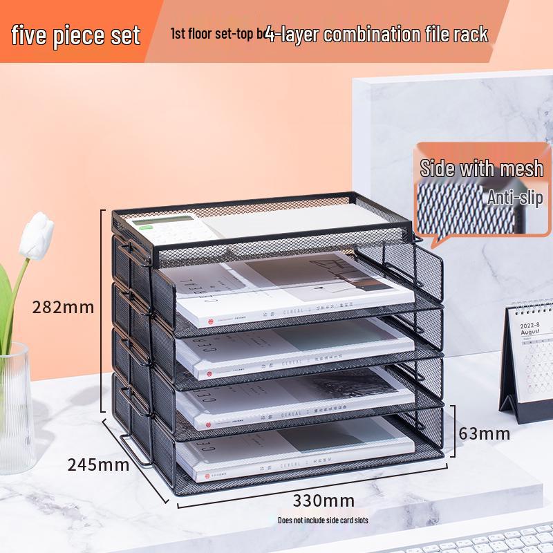 Multilayer A4 Metal Desktop File Organizer and Storage Rack Set for Office Supplies