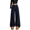 Women's Dark Blue High-Waist Wide-Leg Jeans, Summer 2025 Collection - Loose Fit, Meat-Covering, Mopping Style.