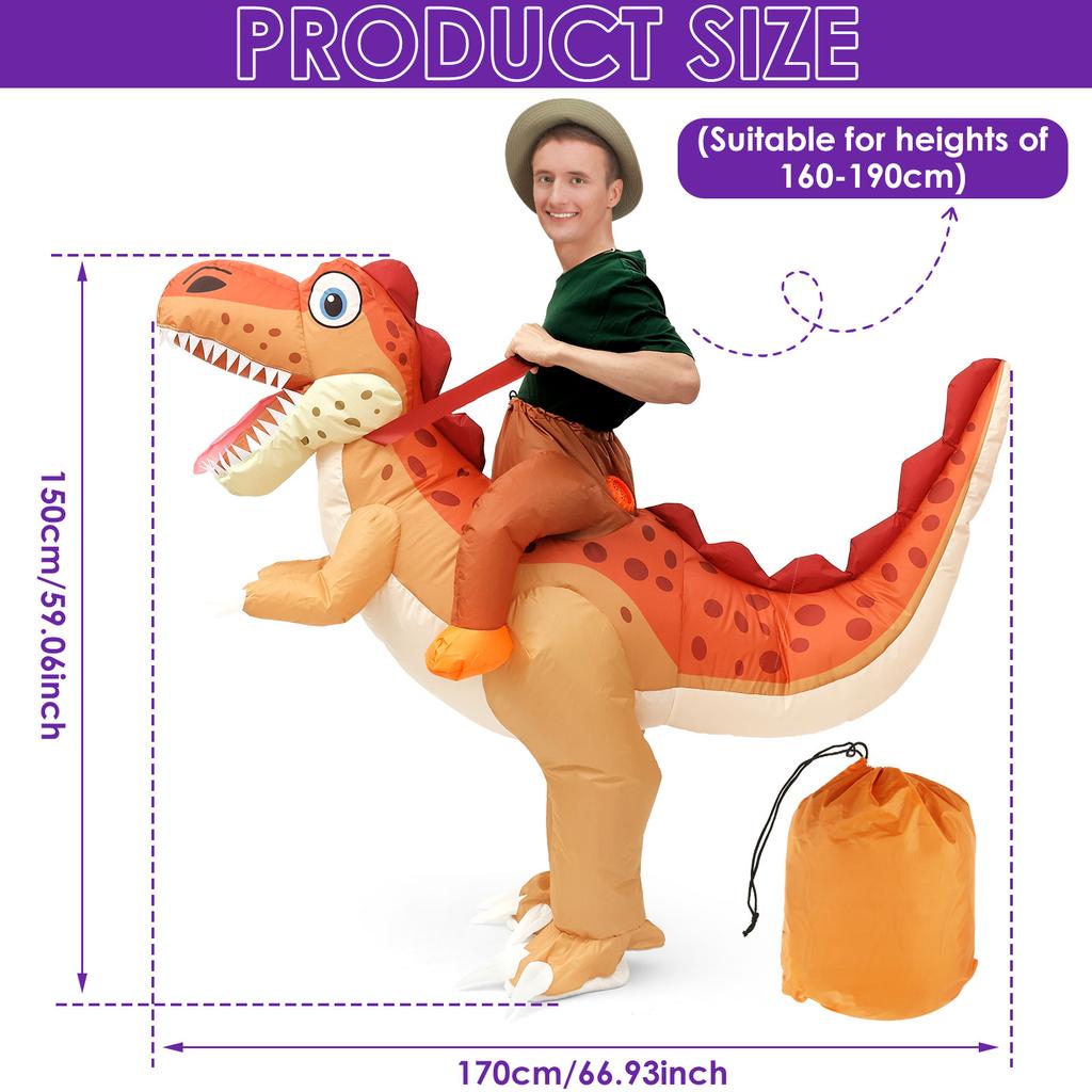 Halloween Inflatable Dinosaur Costume Funny Dinosaur Cosplay Costume Kids Fancy Dress with Storage Bag Holiday Theme Party