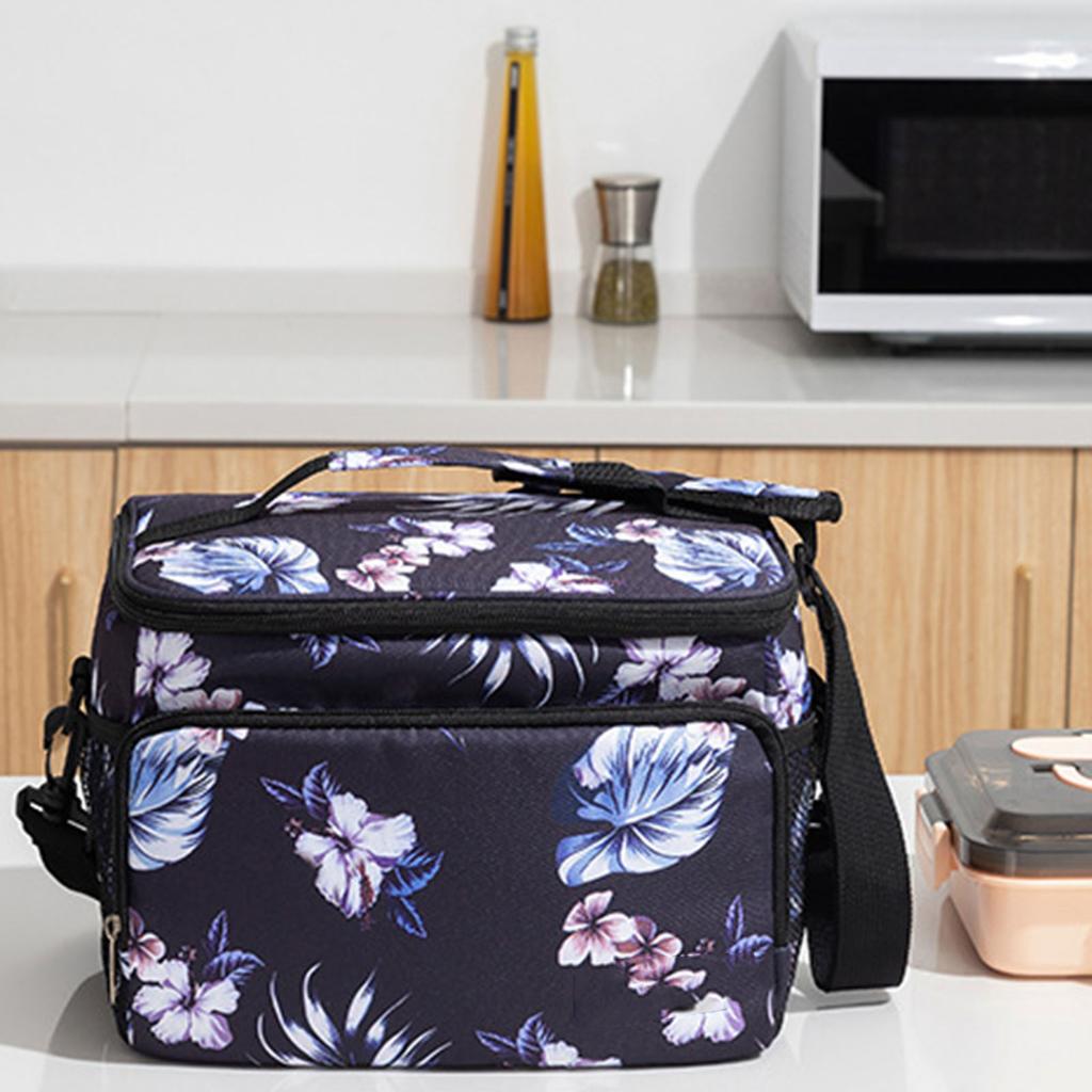 Insulated Lunch Bag Waterproof Large Capacity Portable Cooling Lunch Box Bag for Outdoor Camping Travel Floral