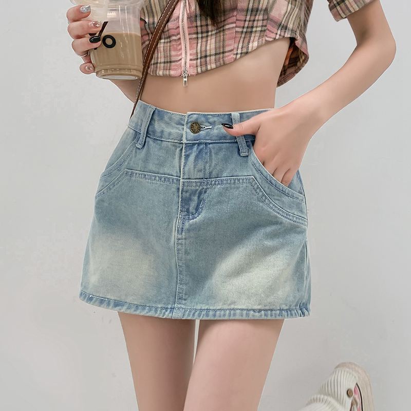 Youthful and Slimming Skirt Pants Half-body Skirt High Waist Flesh Covering Design Sense A-line Package Hip Ladies Summer Fashion Denim Short Skirt