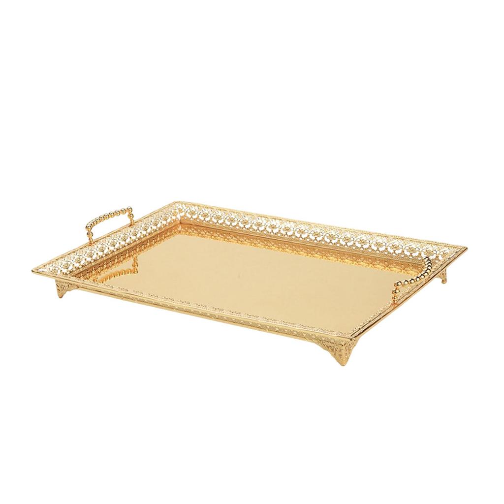 Metal Iron Food Serving Tray with Handles for Home Party Elegant Retro Style Aureate