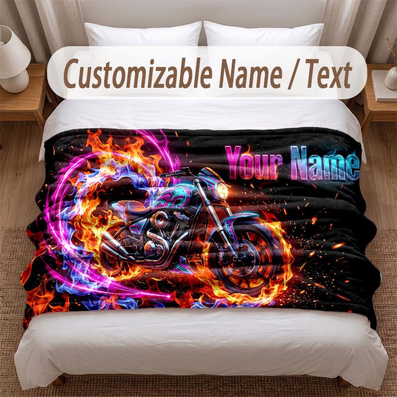 Motorcycle Biker Theme Soft Blanket Personalized Custom Name Text Print Warm Blanket Home Sofa Bedroom Decor