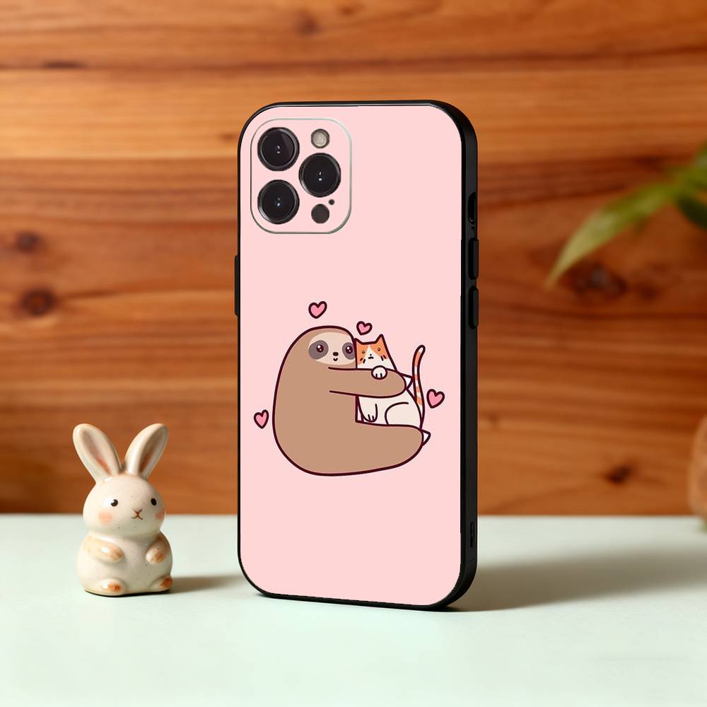 Animal Cute Cartoon Sloth Phone Case For iPhone17,16,15,14,13,12,Plus,Pro Max, 5G Others Soft Black Cover