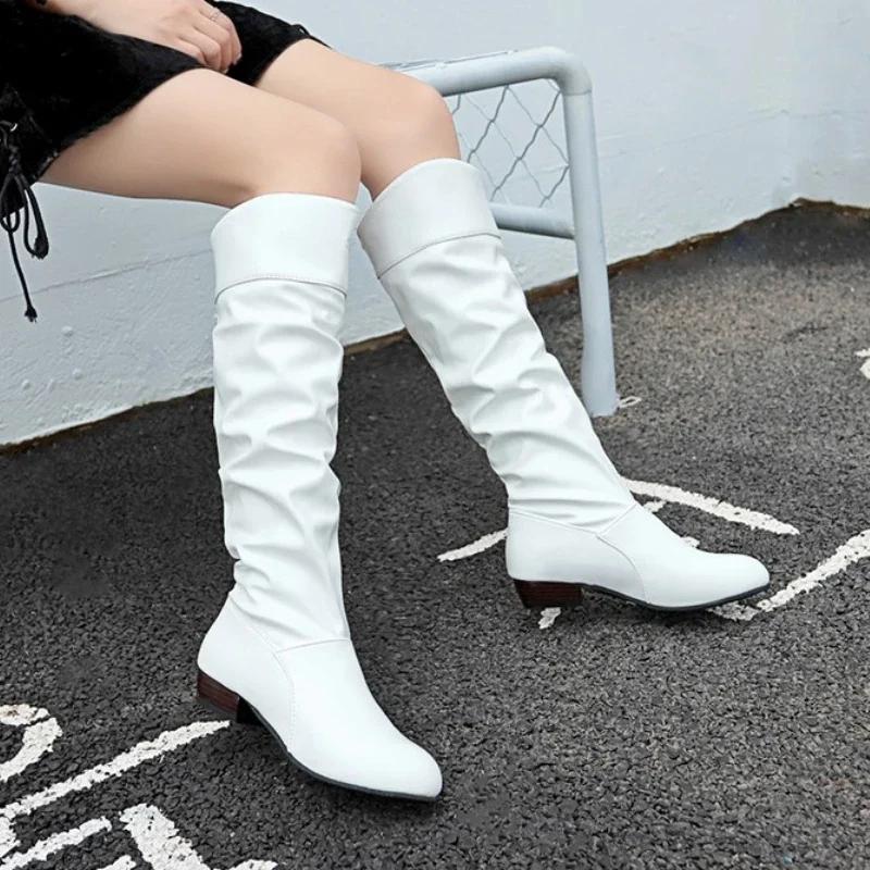 Fashion Shoes for Women Fashion Sleeve Women's Boots Spring Autumn Round Toe Solid High Tube Low-heeled Plus Size Boots Zapatos Mujer