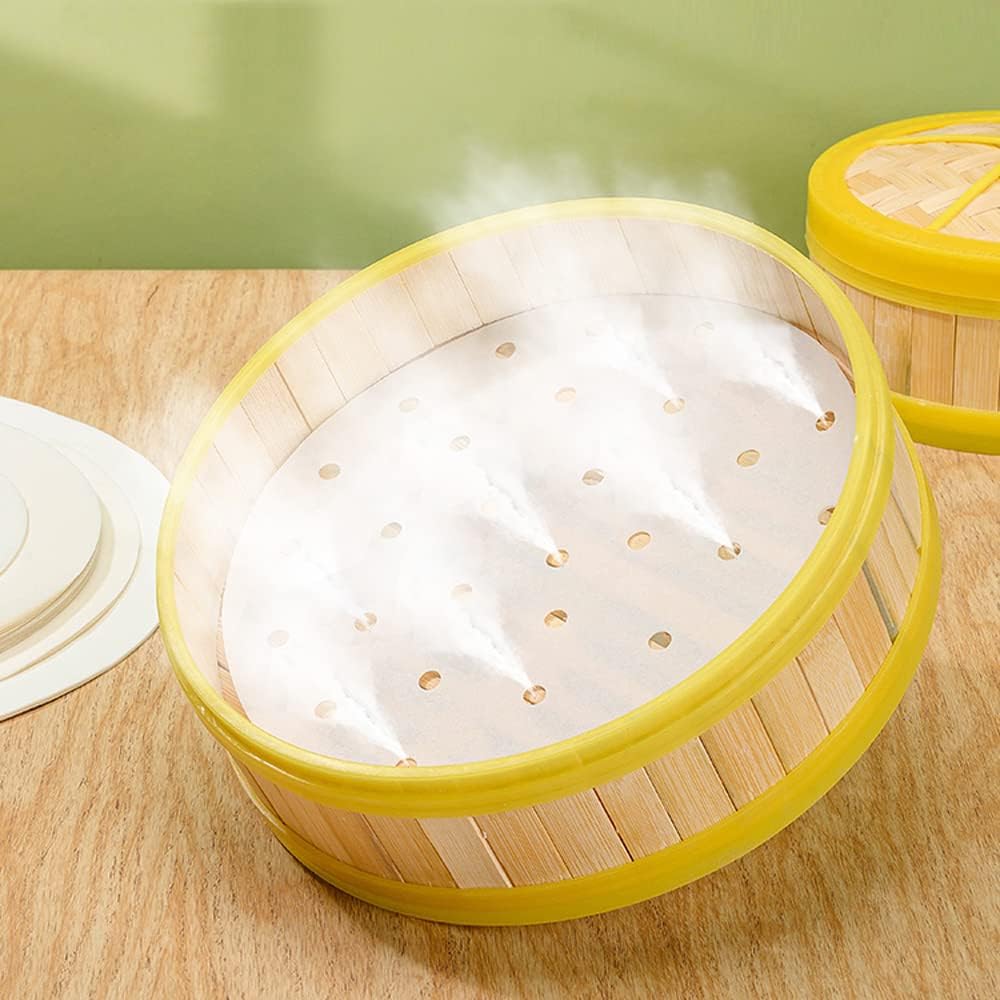 150 PCS Bamboo Steamer Liners, Round Air Fryer Parchment Paper with Holes, 10 Inches Anti-Stick Steamer Liner, White Steamer Paper