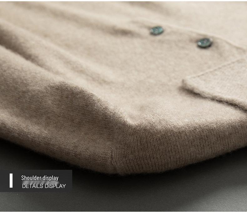 Men's Wool Cashmere Sweater - Long Sleeve Turn-Down Polo Collar Pullover for Autumn/Winter