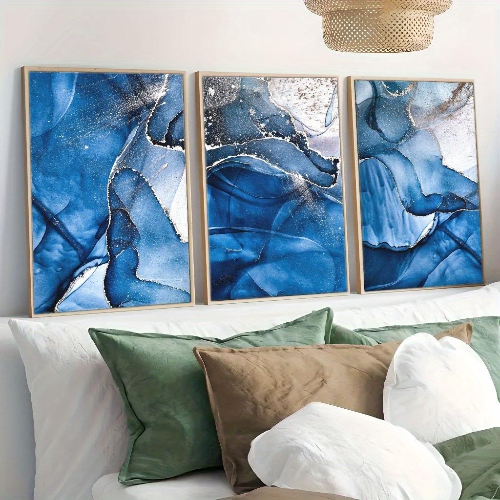 Abstract Blue & White Wall Art Modern Minimalist Unframed Canvas Prints for Living Room No Frame