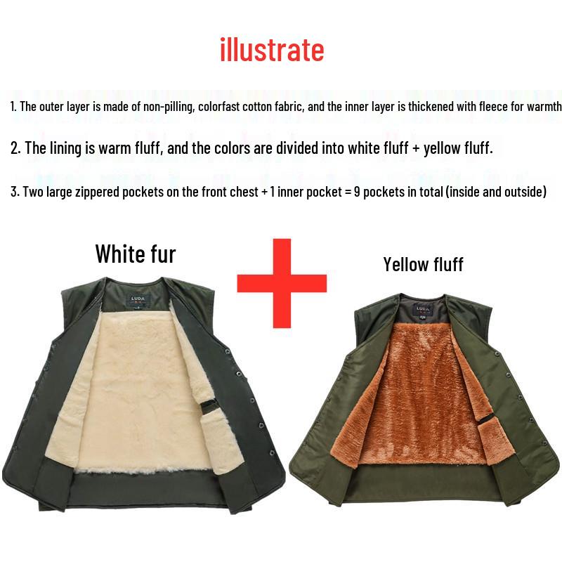 Herren Winter Plus Samt Warme Weste, Verdickt mit Großen Taschen, Übergröße für Mittleren Alters, Ältere und Übergewichtige Personen bis 8XL