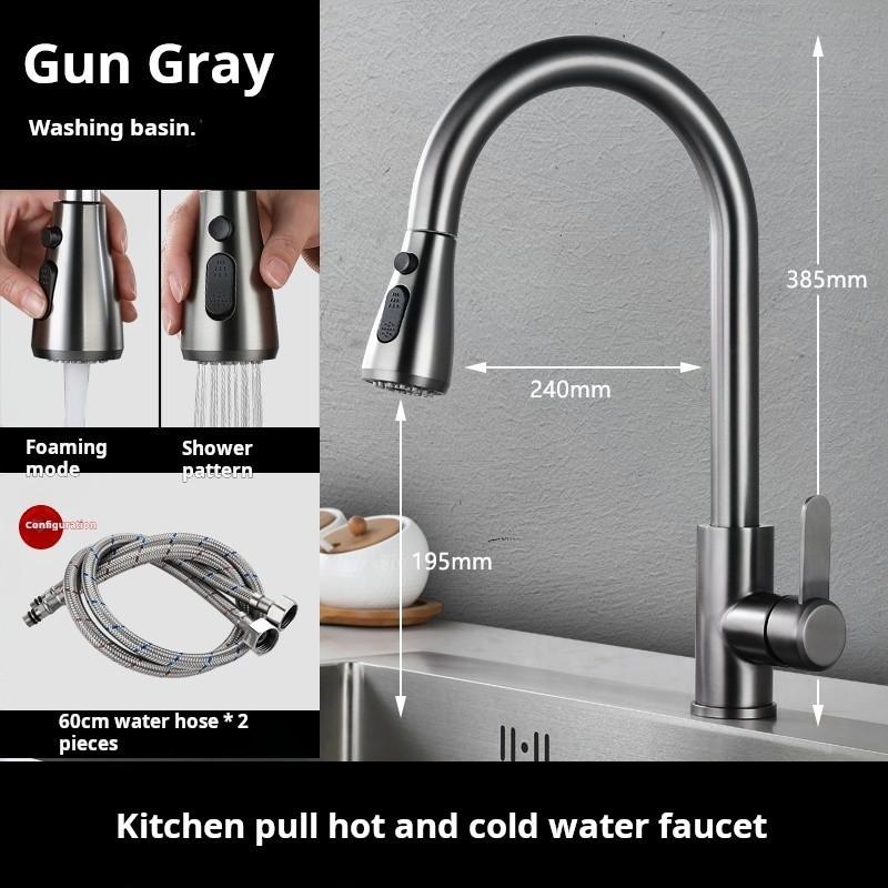 Kitchen Basin Tap Stainless Steel Mixing Taps Dishwashing Basin Splash-proof Booster Water Faucet New Pull-out Sink Faucet