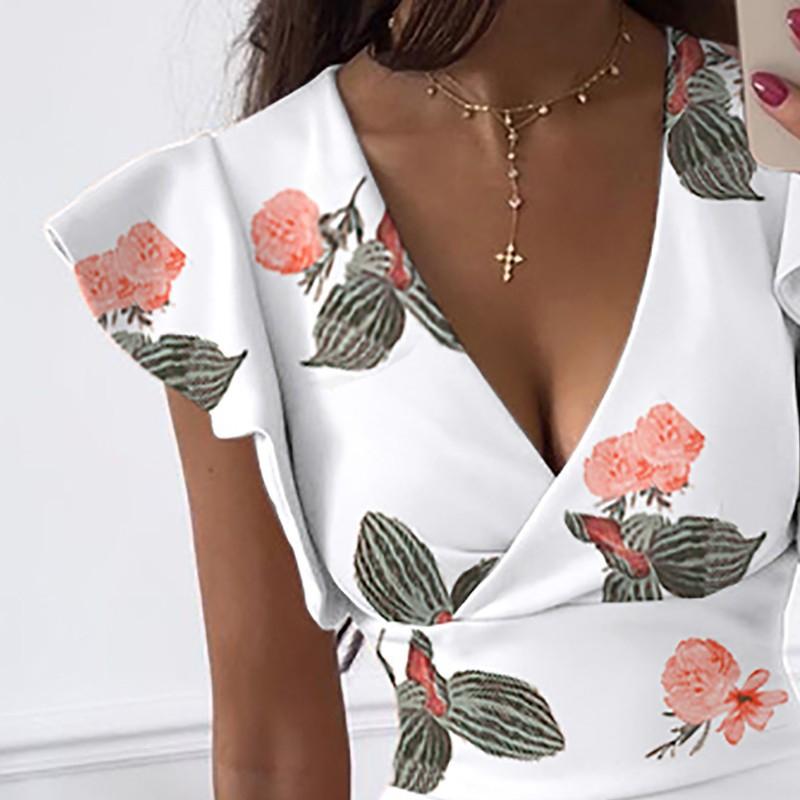 BITCED Damen Sommerkleider mit V-Ausschnitt, schmaler Taille, Kordelzug und Rüschen an der Hüfte