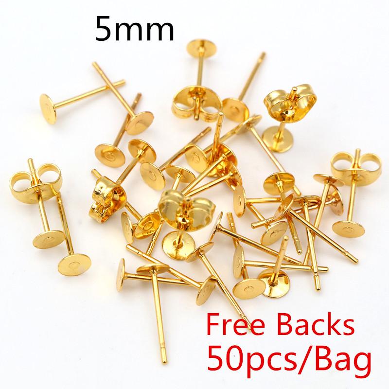 50-100 stuks/partij Gouden Roestvrij Staal Oorbellen Studs Lege Stiftbasis Pinnen Met Oorbellen Dop Sluitingen Oor Achterkant Voor DIY Sieraden Maken