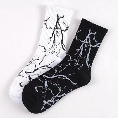 Harajuku Hip-Hop Street Sports Skate Socks Tie Dye Lightning Designer Happy White Socks Women
