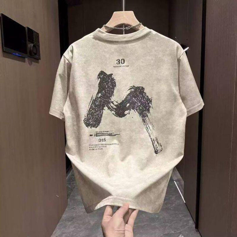 Foreign Trade Surplus American Retro Tie-Dye Short-Sleeve T-Shirt for Men, Summer Loose Casual Versatile Round-Neck Pure Cotton Top