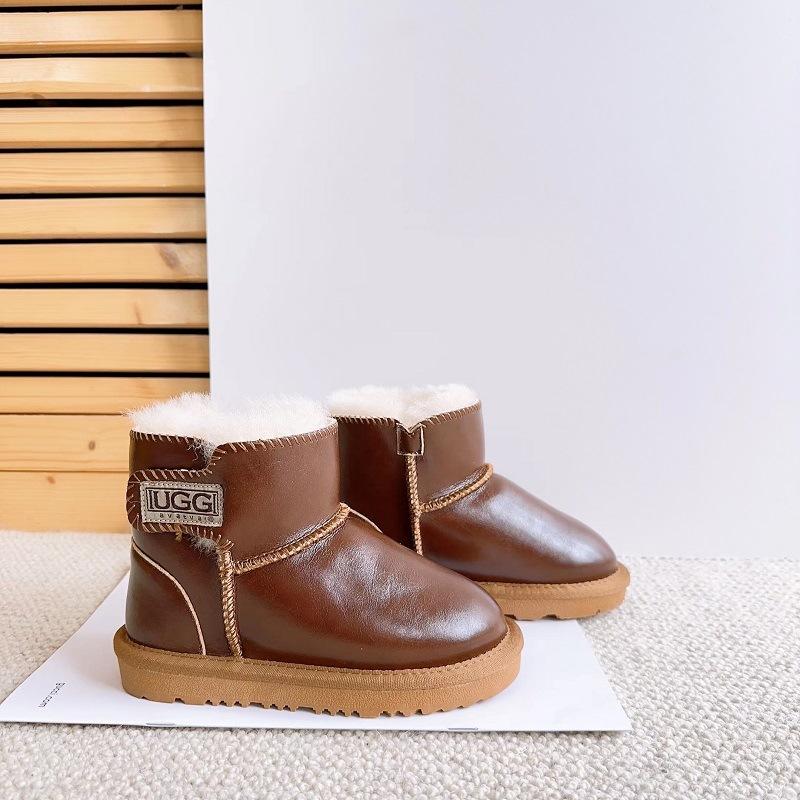 Children's Genuine Leather Snow Boots Sheepskin Fur Integrated Short Boots Waterproof Non-slip Cotton Shoes