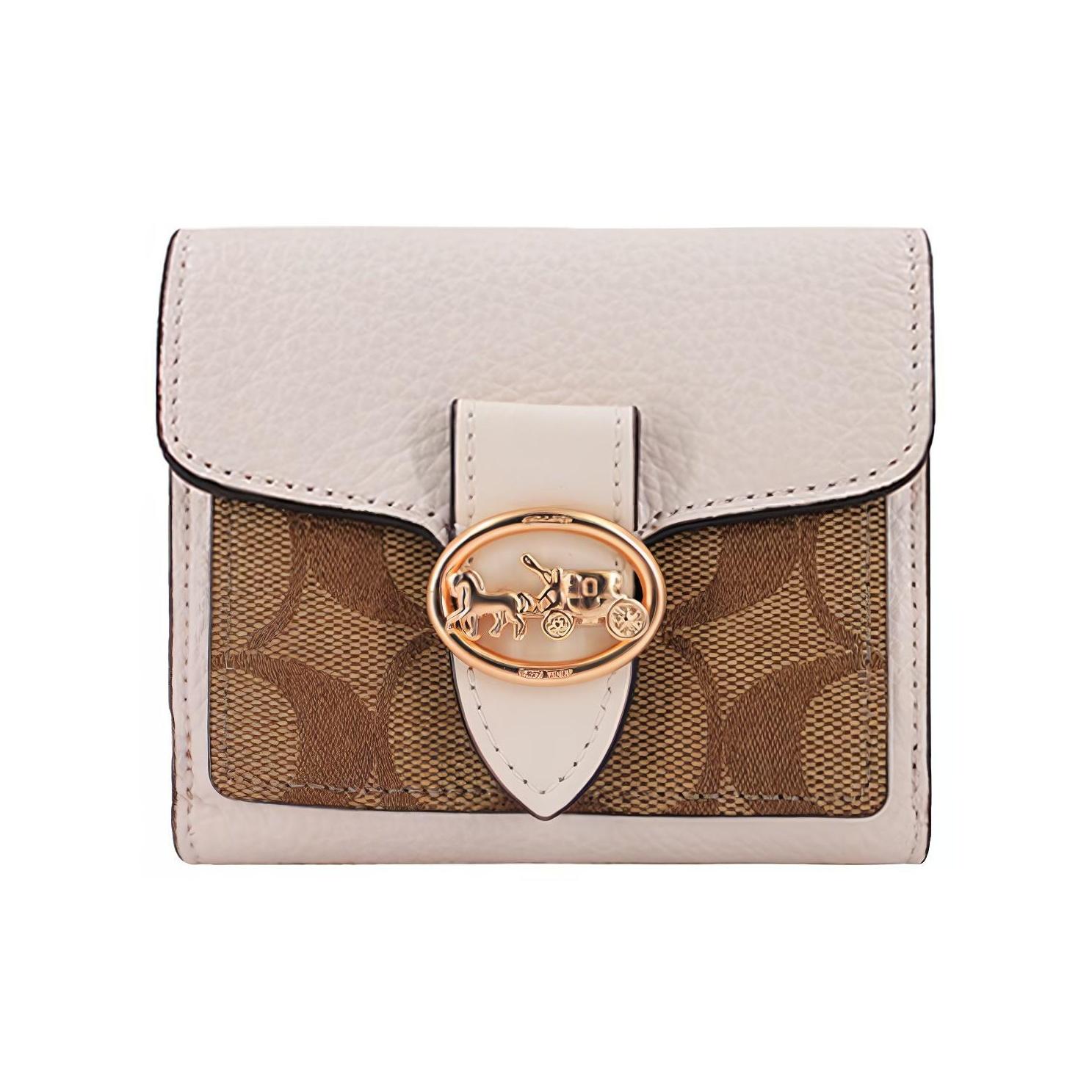 

Coach Georgie Turnlock Short Leather Wallet Clutch Women Wallets Light-Brown White 7250-IMDJ8 Basic Set (Bag+Dust Bag)