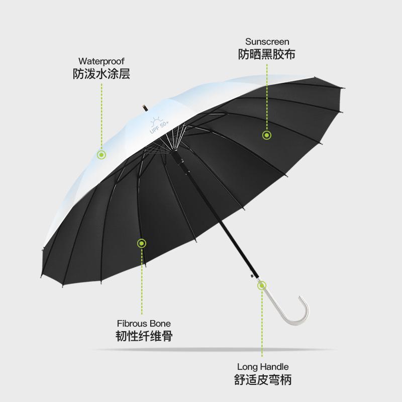 New Vinyl Sunscreen 16K Automatic Straight Rod Gradual Change Color Umbrella Leather Curved Handle Umbrella