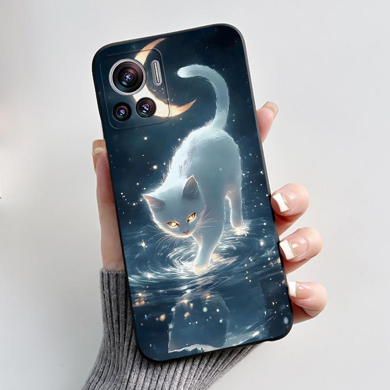 Casing For Motorola Edge 30 Ultra / Edge X Cover Aesthetic Fashion Cute Cat Astronaut Black Soft Silicone Shockproof TPU Case