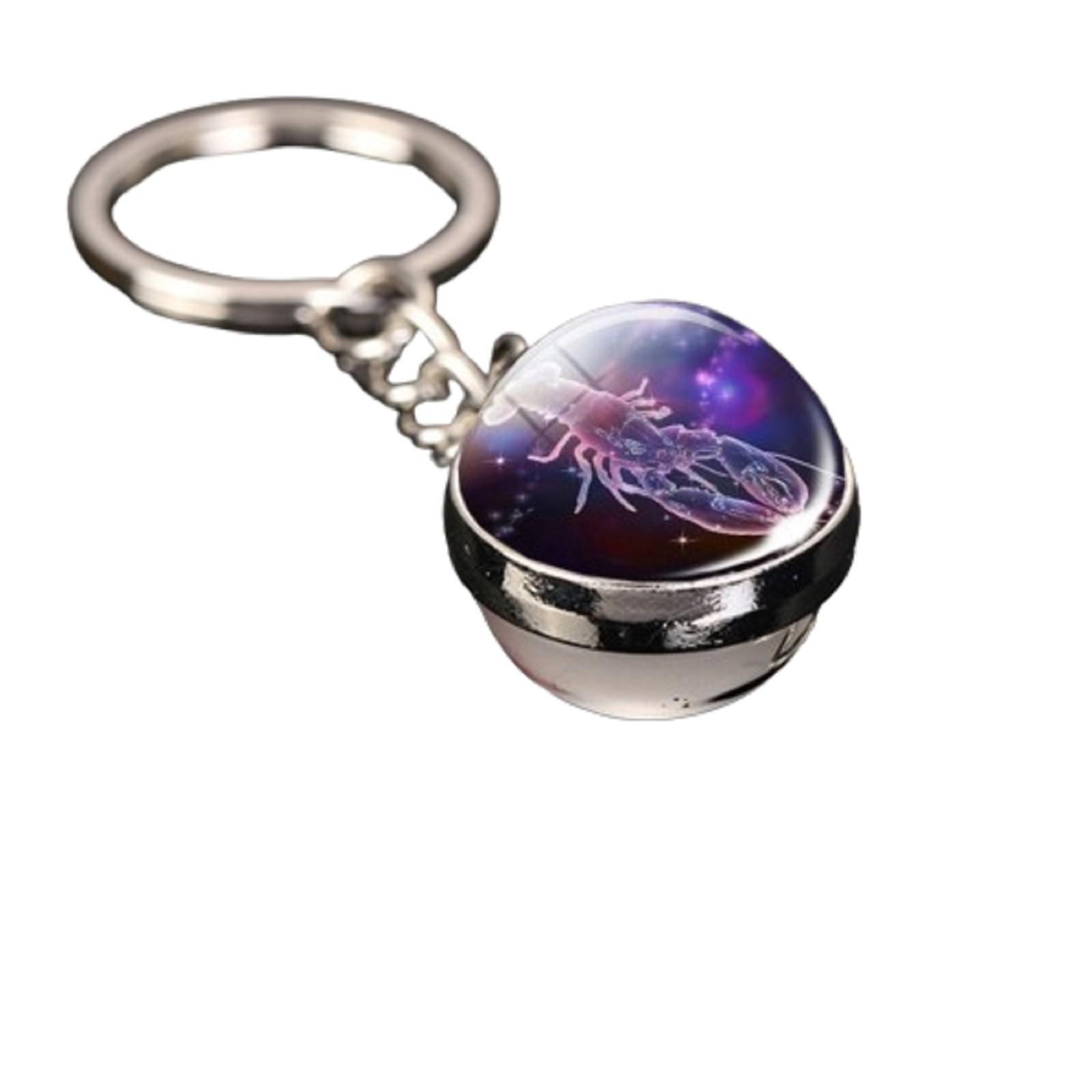 

Брелок для ключей с подвеской в виде сумки с 12 знаками зодиака, светящийся в темноте, с драгоценными камнями, двухсторонний стеклянный шар One Size