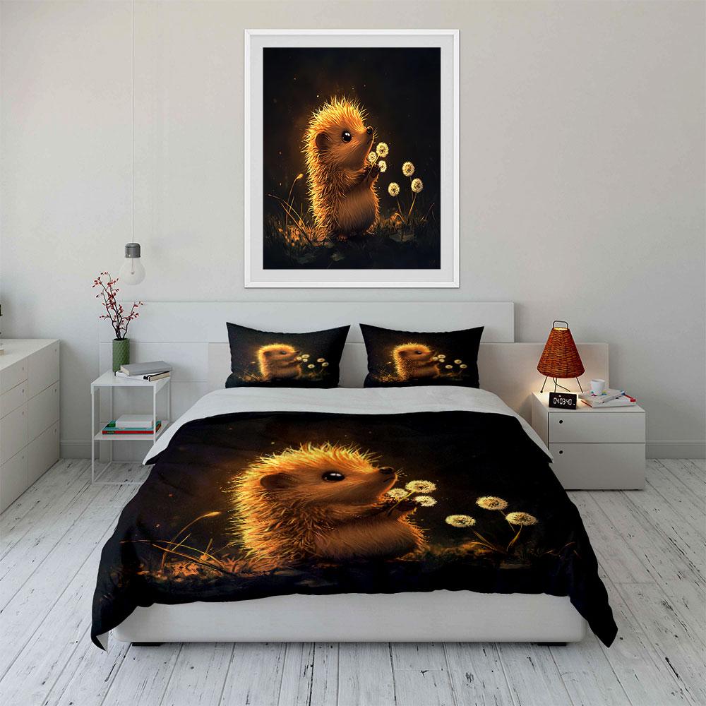Cute Hedgehog Art Decor Three-Piece Set Bedding Set with 1 Duvet Cover 2 Pillowcases Single Double King Queen Gift
