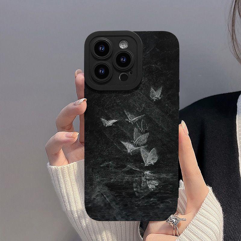Black Butterfly Phone Case for iPhone 12/13/14 Plus/15/Pro Max - Drop-Proof, Simple Design