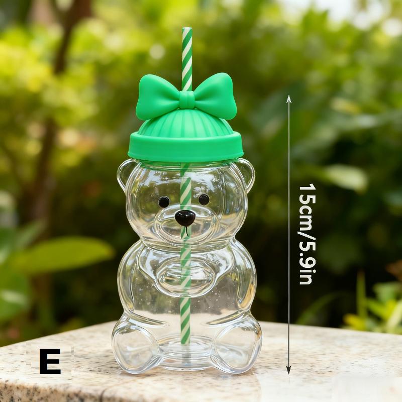 1Pcs Cartoon Bear Shaped Coffee Mug Cute Bear Mug Plastic Cup With Straw Transparent Creative Milk Coffee Water Cups