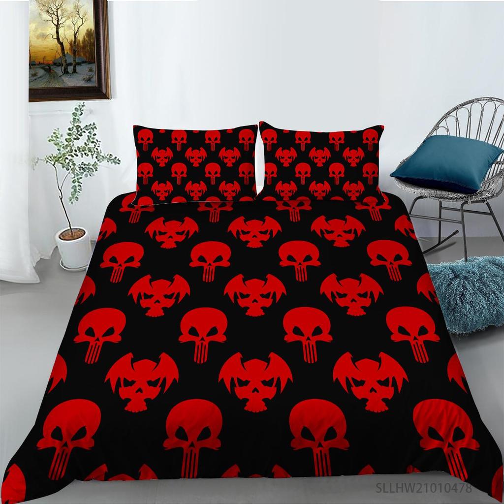 Skull Head Printed Bedding Single Double Bed Full Size Personalized Dark Pattern Pillowcase and Quilt Cover 2 or 3 Comfortable Home Decoration