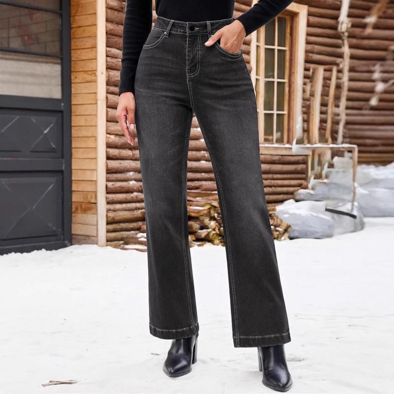 Women s Jeans Black Gray Fashionable Simple Slim-fitting Straight Denim Pants XL