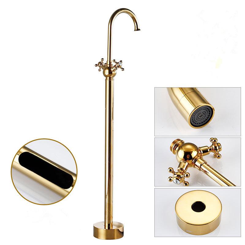Tuqiu Gold Bathroom Bathtub Faucet + Handheld Shower Free Standing Luxury Waterfall BathTub Mixer Taps Floor Mounted