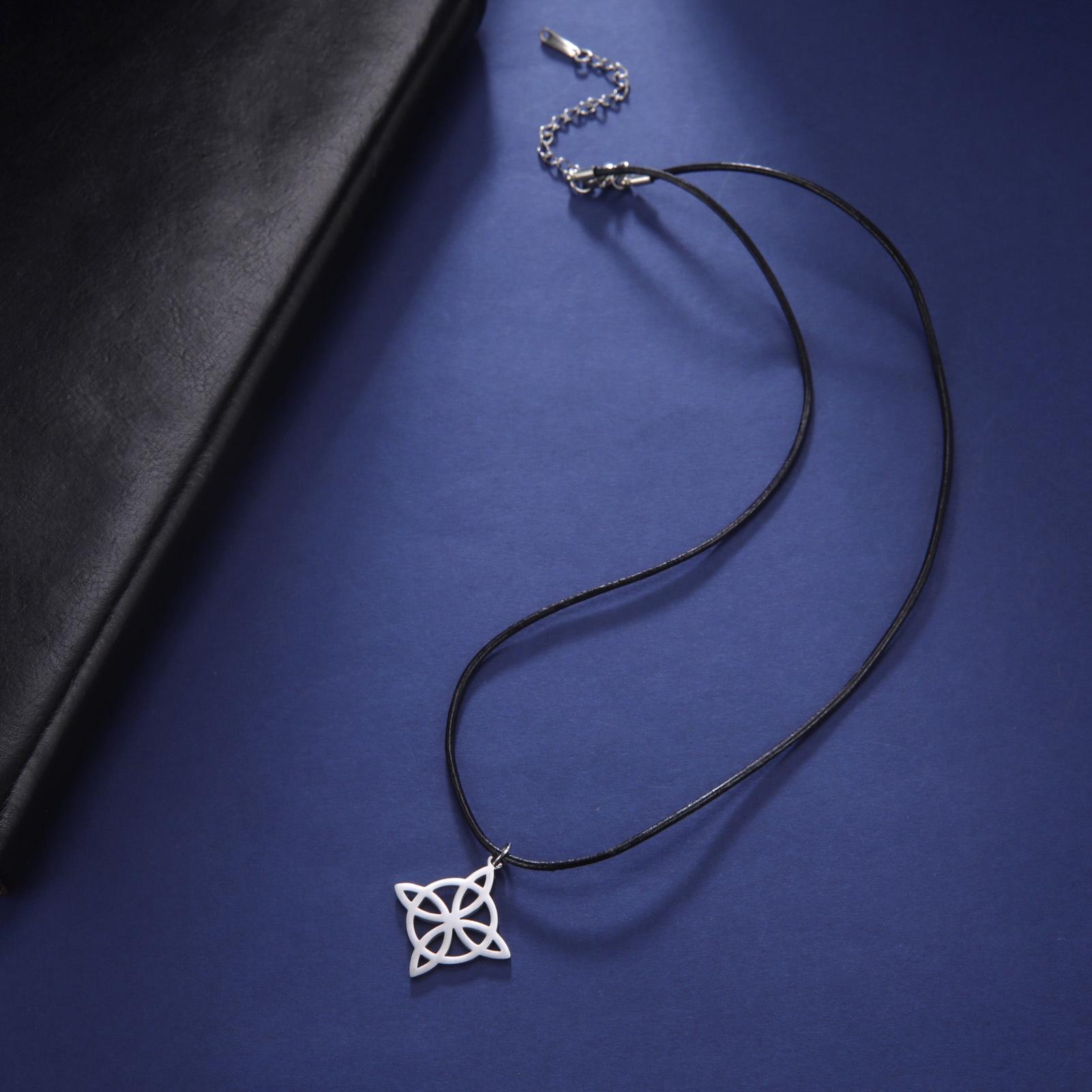 LIKGREAT Gothic Witch Knot Pendant Necklace for Women Men Leather Rope Chain Stainless Steel Jewelry Wiccan Pagan Amulet Gift