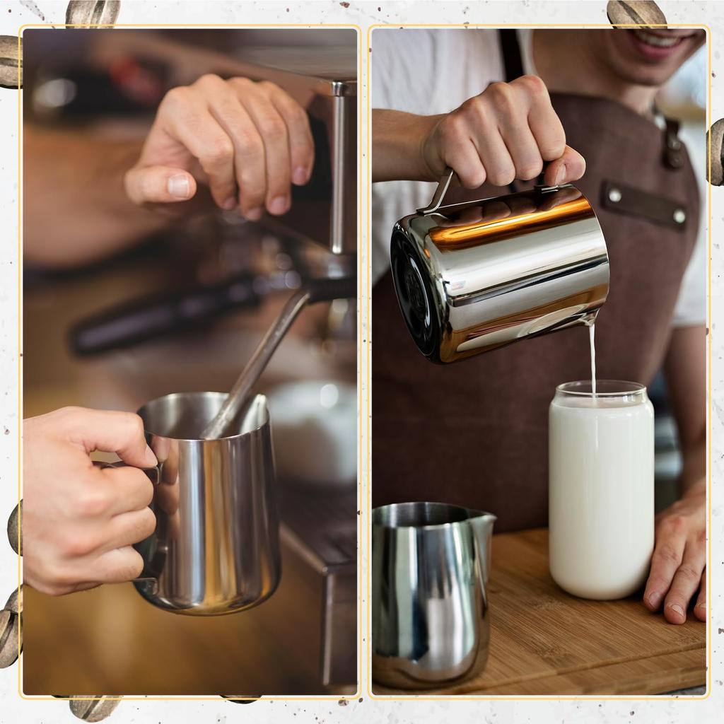 GWHOLE 350ml Stainless Steel Milk PitcherJug, Perfect for Latte Art, DeLonghi Foamed Milk, and Cappuccino Cups, Silver, Christmas Gift