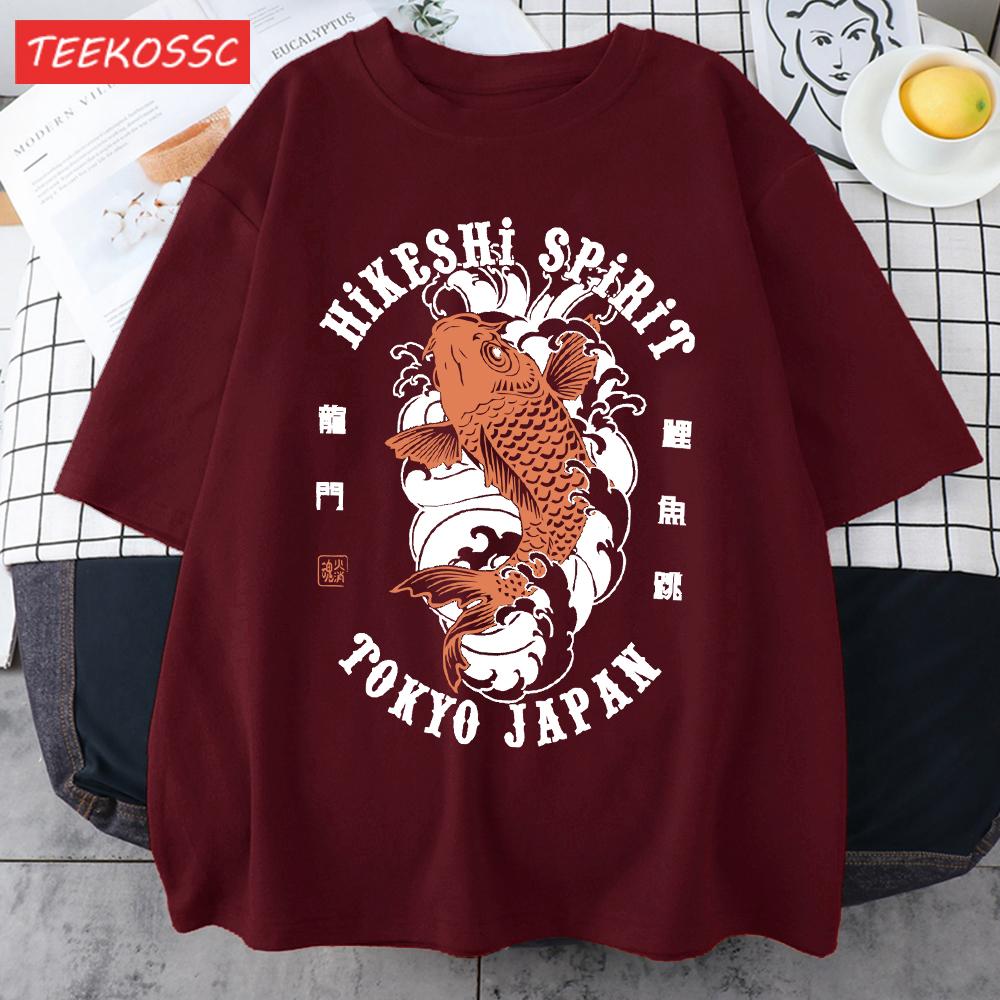 Hikeshi Spirit Tokyo Japan Print Tee Shirts For Man Cotton ONeck T Shirt Sport AllMatch Top Summer Male New Loose Short Sleeve