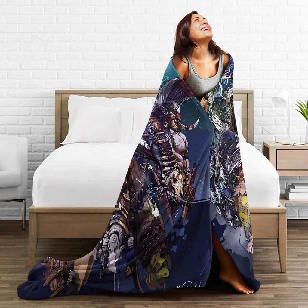 WOW World of Warcraft Arthas Retro Game Flannel Blanket  Super Warm Throw Blanket for Bedroom Camping Bedspread Sofa Bed Cover