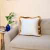 Velvet Cushion Cover with Gold Tassels Edge, Monochromatic Pillowcase, Decorative Sample Room, Bed and Sofa
