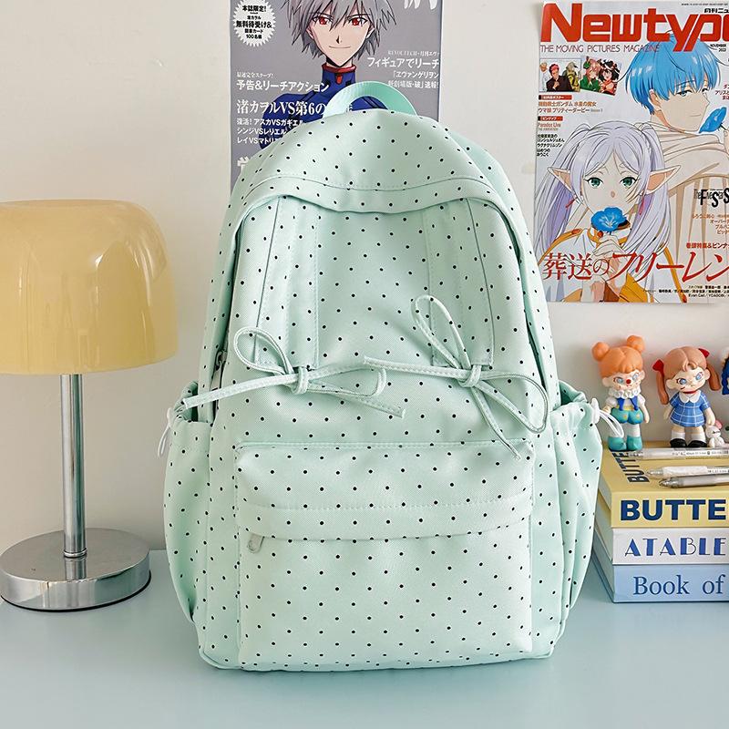 Schoolbag Korean Polka Dot Bow Sweet Schoolbag Female Junior High School College Student College Style Backpack Travel Backpack