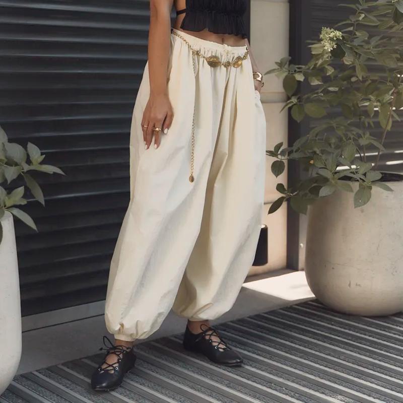 2026 Summer Loose Long Pants Women Trousers Pleated High Waist Trousers Solid Casual Wide Leg Bloomers Women Dance Lantern Pants