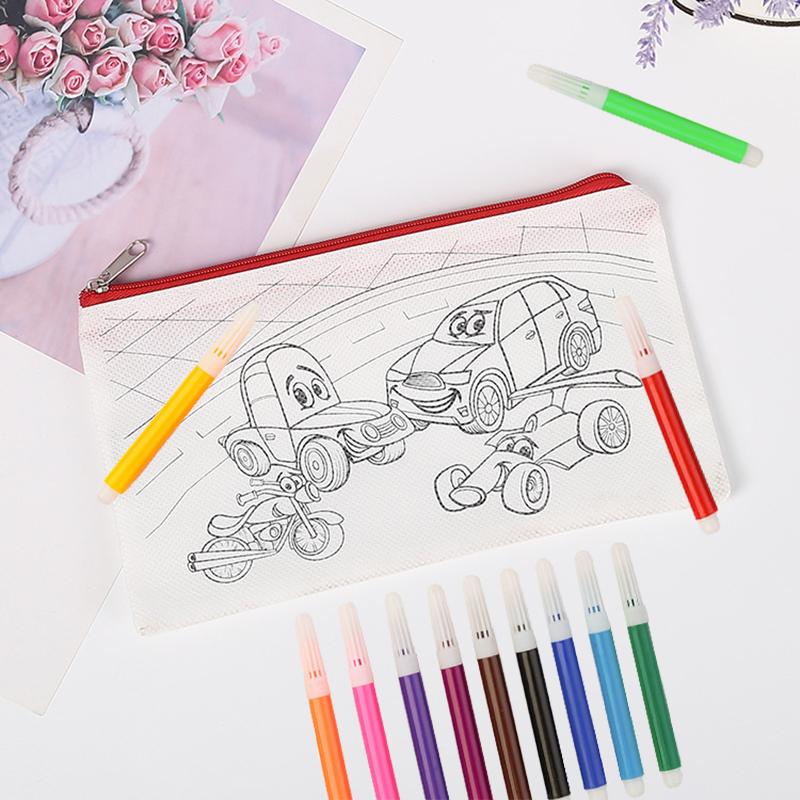 Pen Bag Non Woven Fabric Stationery Colored Zipper Bags Suitable for Children Graffiti Cartoon Pattern Portable Storage Bag TMZ
