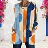 Women Plus Size Round Neck Long Sleeve Geometric Printed Loose Longline T Shirt With Pockets