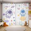 Cartoon Space Astronaut Curtains 2 Piece Puzzle Creative Printing Curtains Children's Room Kitchen Study Decorative Curtains