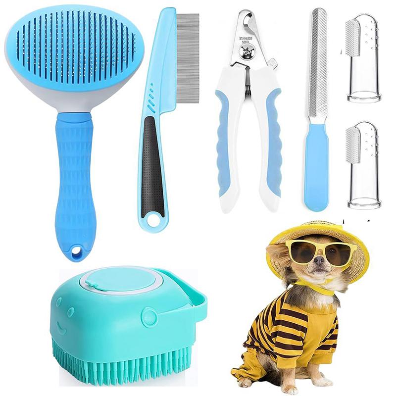 Practical 7-piece Pet Grooming Set Multifunctional Cat Hair Comb Pet Nail Clipper Dog Toothbrush Set Dog Accessories Cleaning