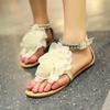 Summer new flower beaded sandals women's large size toe flat bottom buckle beach sandals women