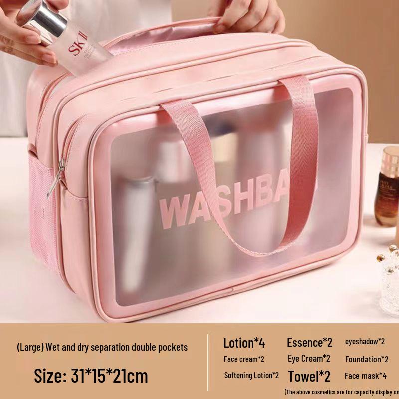 Waterproof Toiletry Bag: Women's Large Capacity Makeup & Cosmetics Travel Bag, Wet/Dry Separation, Portable Handheld Design.