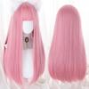 LM Cosplay kahküllü peruk sentetik düz saç 24 inç uzun isıya dayanıklı pembe peruk kadınlar için