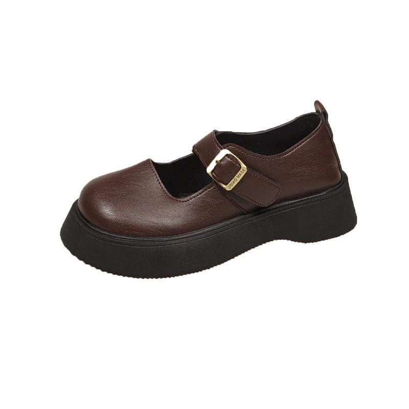 

Модные весенне-летние новые женские туфли в стиле ретро с круглым носком и толстой подошвой, увеличивающие рост, простые, удобные, повседневные женские туфли 39 коричневый