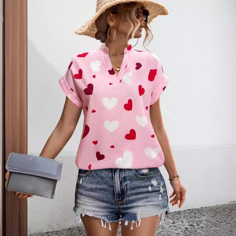 Spring and Summer New Women's Clothing Hot-selling Heart Print Shirt