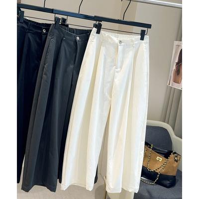 Hochwertige weiße altersreduzierende lässige Wide-Leg-Hose Damen Herbst Neu hohe Taille fleischbedeckend und dünn vielseitige gerade Hosen