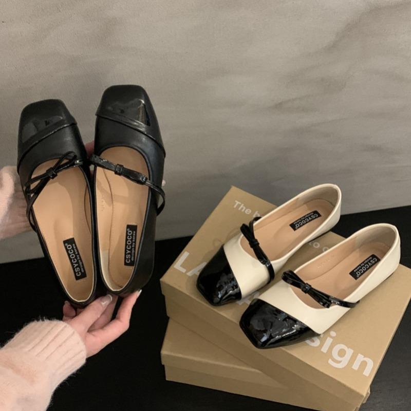 Women's Shoes with Flat Autumn New Square Shallow Color Matching Butterflies "Soft Bottom Anti-slip Low Help Shoes