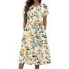 Women's Summer Fashion Round Neck Casual Plant Floral Print Short Sleeve Dress