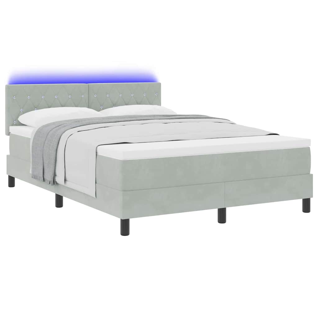 LED Box Spring Bed with Mattress Light Grey 140 x 200 cm Velvet