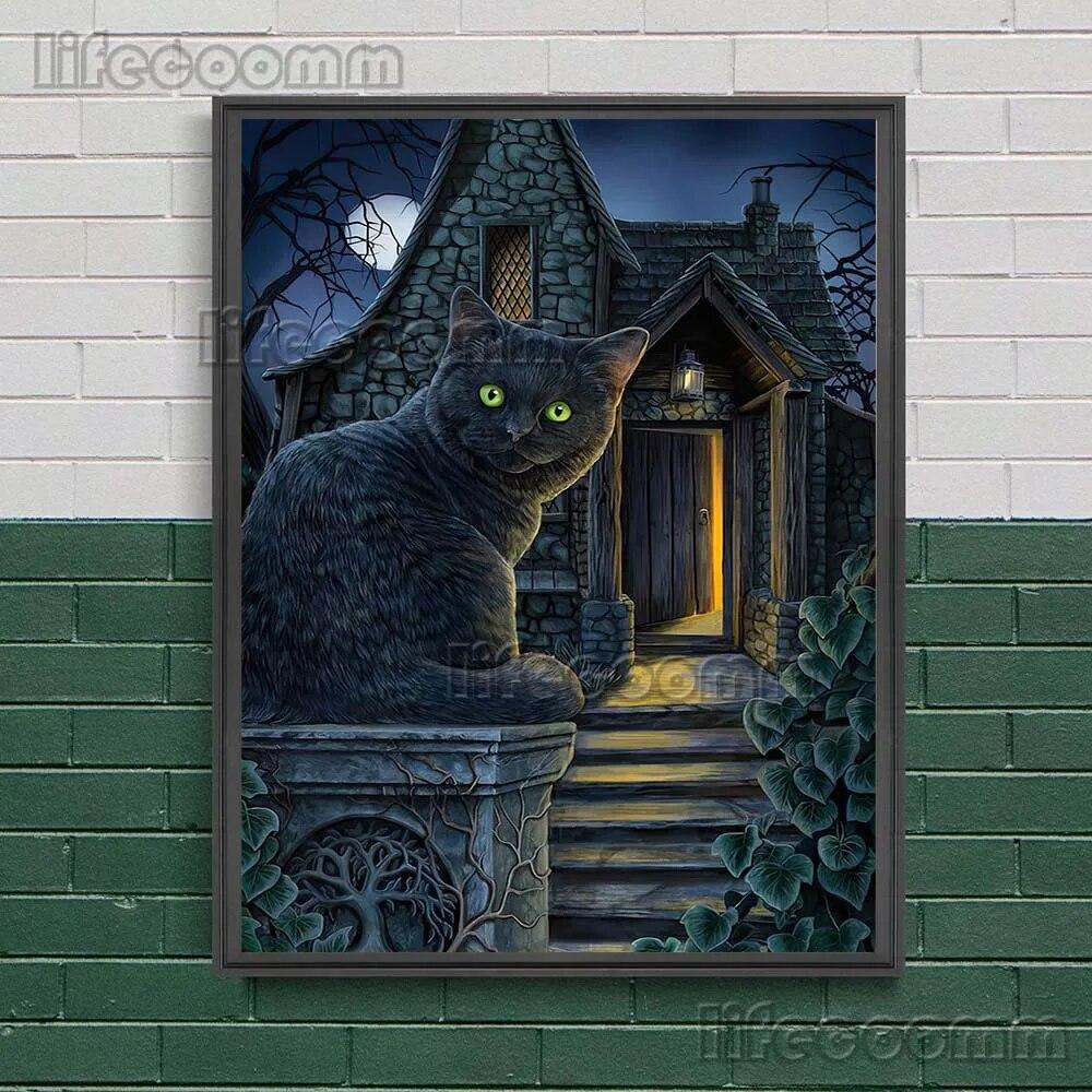 Black Cats Are Witches Vintage Wall Art Canvas Painting Dark Fantasy Art Black Gothic Moon Cat Art Poster And Print Home Decor No Frame